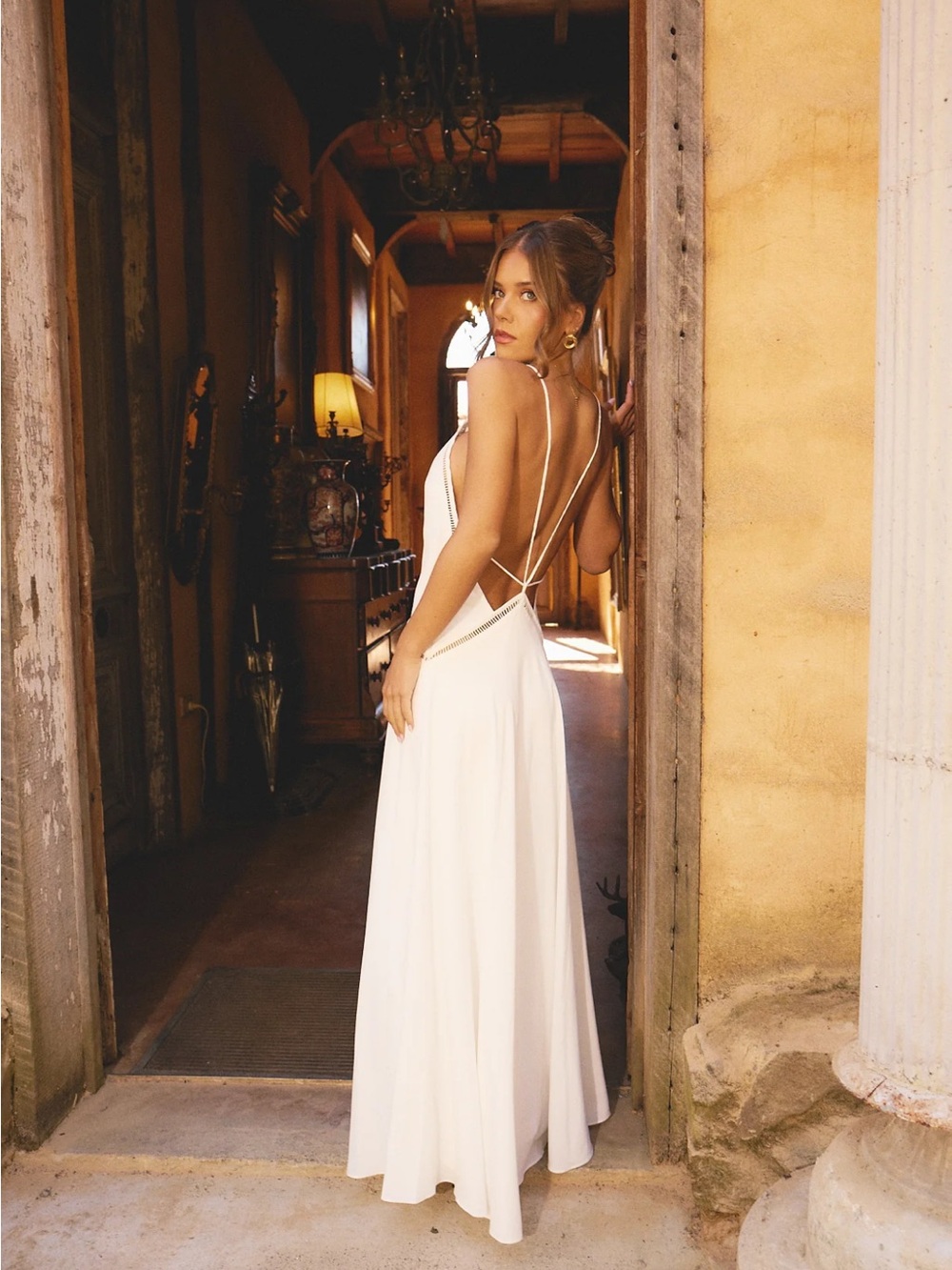 NWT! Sasha Therese Backless White Strappy Evening Dress